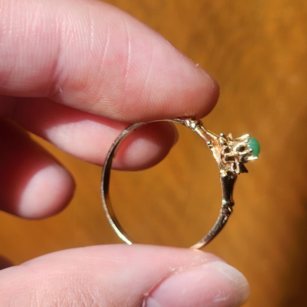 14k Solid Gold Lucky Jade Ring - image 2